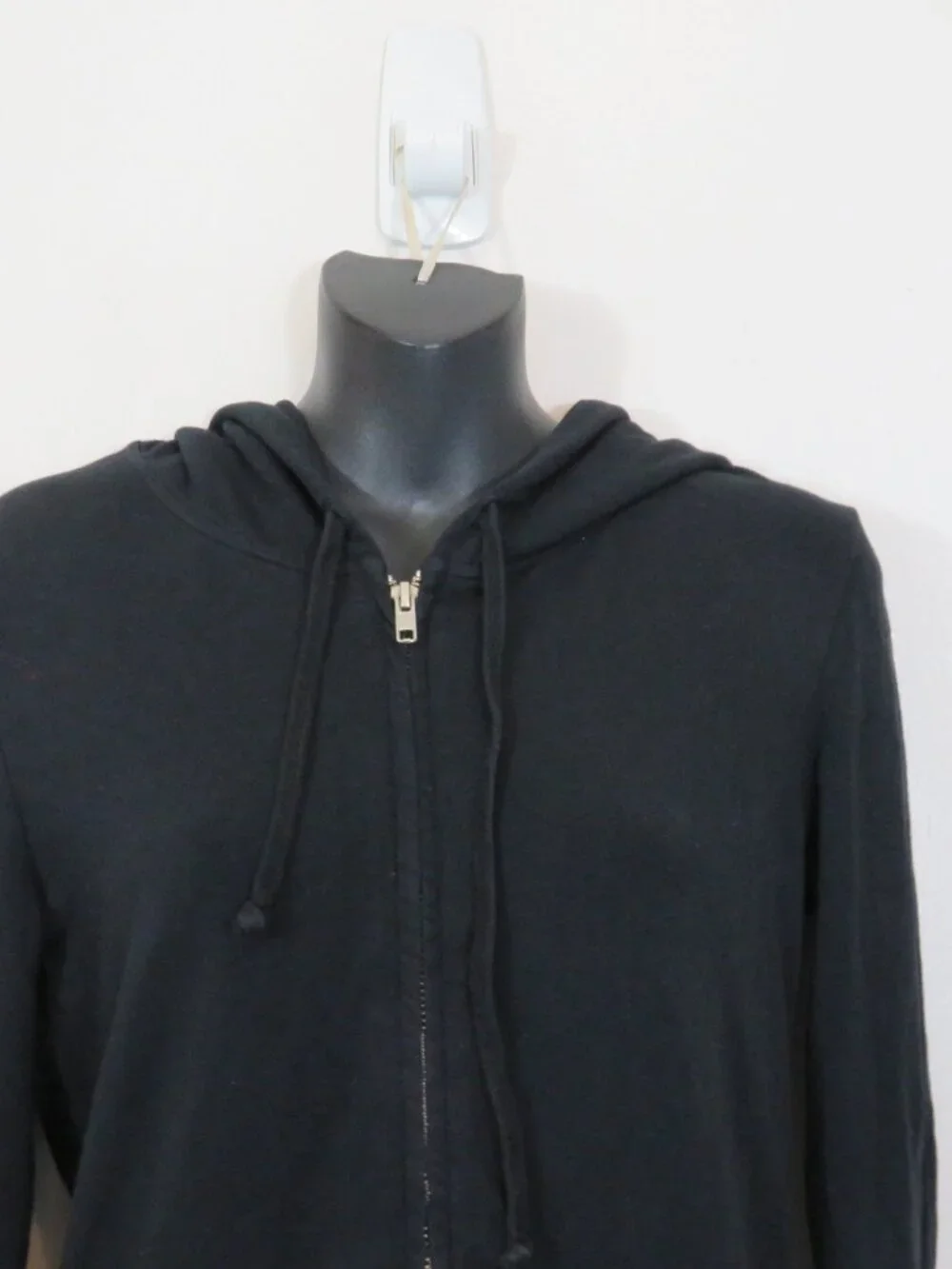 Aiko size Medium Full Zip Black Hoodie Ruffle Hem Slit Fit Basic Casual
